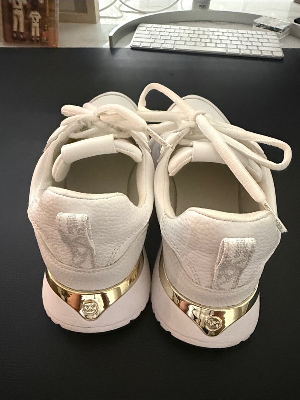 Michael Kors women White Sneakers with Gold MK Accent - Picture 3 of 4